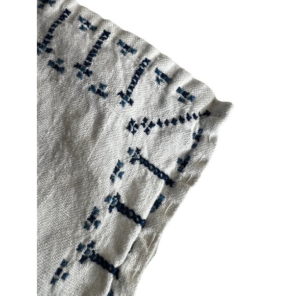 Linen Tablecloth With Blue Willow Design Cross Stitch Cream & Blue 48.75x64 VTG - Picture 10 of 16